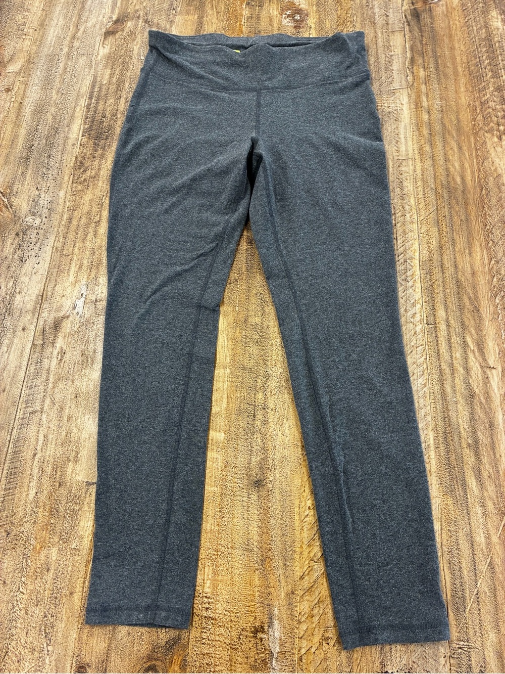 Xersion Charcoal Heather Leggings with Neon Yellow Logo